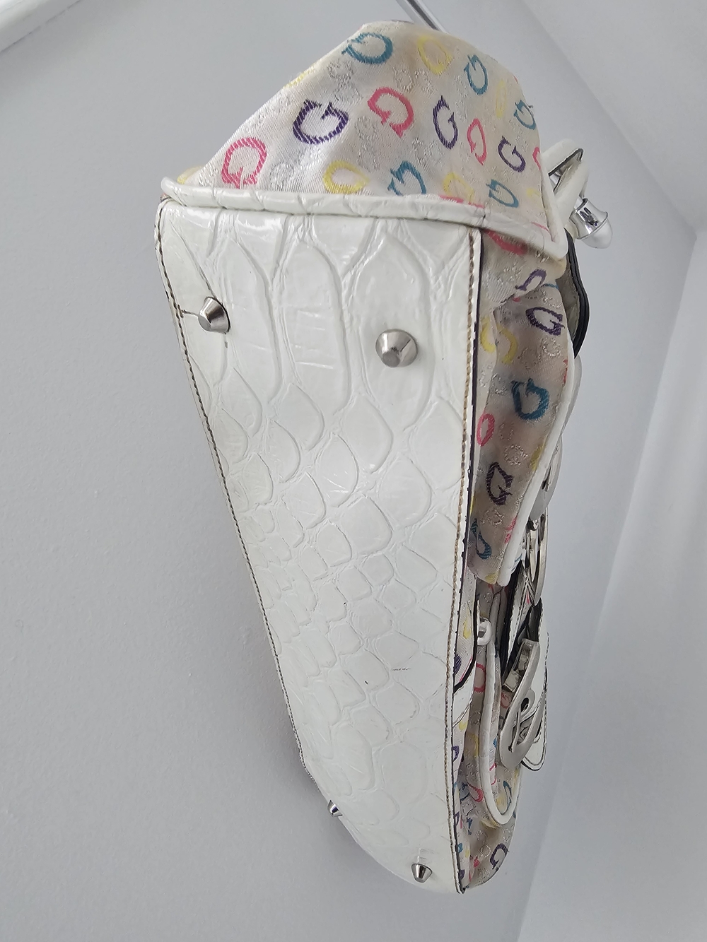 GUESS White Multicolor G-Print Satchel with Silver G Accent - Picture 5 of 8
